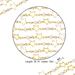 Handgefertigte Perlenkette aus Messing, mit runden Glasperlen, langlebig plattiert, gelötet, Stern, echtes 18k vergoldet, Link: 4x2x0.3 mm, Sterne: 8x8x1 mm, Runde: 13x4 mm, 2 m / box