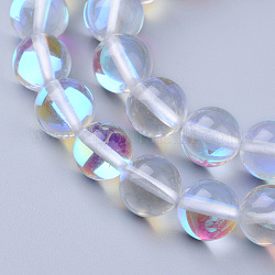 Chapelets de perles en pierre de lune synthétique, perles holographiques, teinte, ronde, clair, 12mm, Trou: 1mm, Environ 30~32 pcs/chapelet, 14~15 pouce
