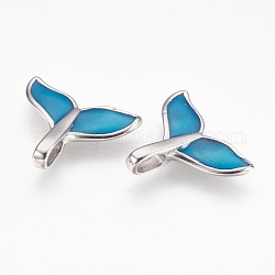 304 Stainless Steel Enamel Pendants, Whaletail Shape, Stainless Steel Color, Deep Sky Blue, 20x23x5mm, Hole: 3x6mm