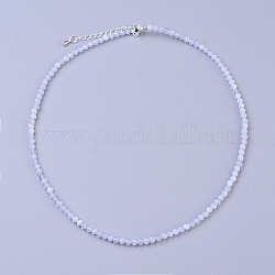 Colliers de perles en agate de dentelle bleue naturelle, avec fermoirs mousquetons en laiton  , perles rondes à facettes, 16.5 pouce ~ 16.7 pouces (42~42.5 cm) x 3~3.5 mm