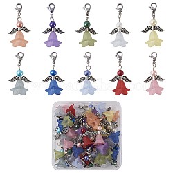 Acrylic Angel Pendants, with Glass Pearl Beads, Iron Findings, 304 Stainless Steel Lobster Claw Clasps and Wing Alloy Beads, Mixed Color, 41mm, 10colors, 4pcs/color, 40pcs/box