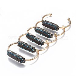 Bracelets manchette en quartz druzy naturel, avec strass et les accessoires en laiton, or, zircon bleu, 2-3/8 pouce ~ 2-1/2 pouces (6 cm ~ 6.4 cm)