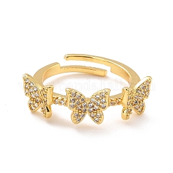 Anello da dito regolabile da donna con zirconi cubici a farfalla, vero anello in ottone placcato oro 18k,  cadmio& piombo libero, chiaro, misura degli stati uniti 6 1/2 (16.9mm)