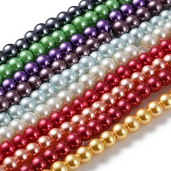 Glass Pearl Beads Strands, Round, Mixed Color, 4mm, Hole: 0.5mm, about 215pcs/strand, 32 inch/strand