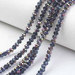 Chapelets de perles en verre transparent électrolytique, la moitié rose doré, facette, rondelle, bleu de Prusse, 6x5mm, Trou: 1mm, Environ 85~88 pcs/chapelet, 16.1~16.5 pouce (41~42 cm)