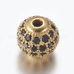 Perles de zircone cubique micro pave en Laiton, ronde, or, noir, 8mm, Trou: 1.5mm