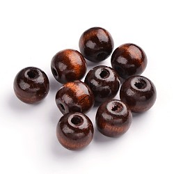 Des perles en bois naturel, teinte, ronde, brun coco, 19~20x17.5~18mm, Trou: 4.5mm