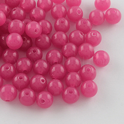 Perline acriliche imitazione giada, tondo, rosa caldo, 12mm, Foro: 2 mm, circa 500pcs/500g