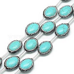 Perles de strass turquoise synthétique, teinte, ovale, turquoise, 20.5~23x6mm, Trou: 1mm