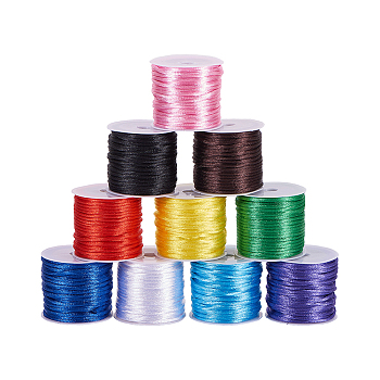 Pandahall 10 color 2mm satin rattail cord string nylon trim cordón de seda para la amistad pulsera, nudo chino, macramé, podar, producir joyería, aproximadamente 91 yarda en total