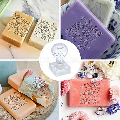CRASPIRE Acrylic Soap Stamp Butterfly Soap Stamp Handmade with Handle 1.57  Soap Embossing Stamp for Cookie Clay Pottery Stamp Biscuits Gummier DIY
