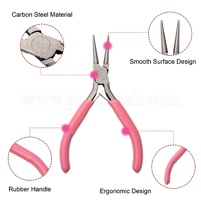 Pliers, economy curved chain-nose, stainless steel and rubber