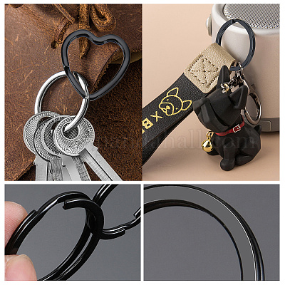 Wholesale CRASPIRE 40PCS Key Rings Black Round Keychain Rings Heart Shape  Metal Flat Split Rings Chain Connector for Car Keys Attachment DIY  Leathercraft 