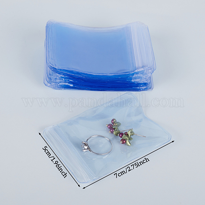 ミニ透明プラスチックジップロックバッグ  再封可能なバッグ  ブルー  7x5x1.5cm OPP-WH0005-07C-1