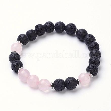 Bracelets extensibles en quartz rose naturel BJEW-JB02754-01-1