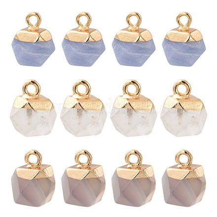 Natural Quartz Crystal Charms, with Top Golden Plated Iron Loops, Star Cut  Round Beads, 12x10x10mm, Hole: 1.8mm