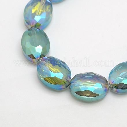 Faceted Electroplate Crystal Glass Oval Beads Strands EGLA-F058B-08-1