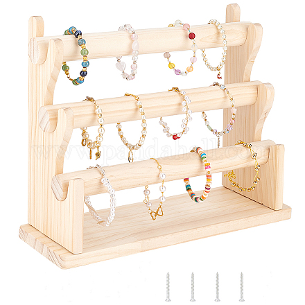 Présentoirs de bracelets/bracelets en bois assemblés à 3 niveau BDIS-WH0008-02-1
