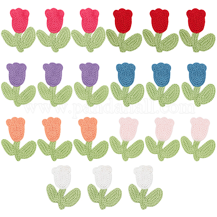 Fingerinspire 21 pz cucito fiori all'uncinetto 7 colori modello tulipano applicazioni di fiori all'uncinetto poliestere abbellimenti fatti a mano all'uncinetto artigianato fai da te cucire applicazioni per vestiti camicie giacche giacche PATC-FG0001-34-1