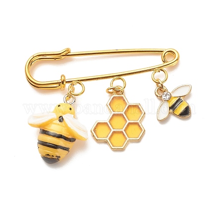 Broche breloques abeille et nid d'abeille en émail JEWB-BR00068-1