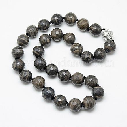 Natürliche schwarze Holz Spitze Stein Perlen Halsketten G-T015-E02-1