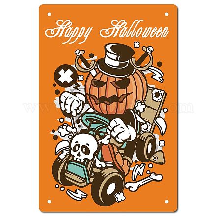 CREATCABIN Happy Halloween Tin Signs Pumpkin Ghosts Car Retro Funny Metal Sign Vintage Poster Wall Art for Kitchen Garden Bathroom Farm Home Coffee Decor Tin Sign 8 x 12 Inch AJEW-WH0157-433-1