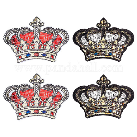 Benecreat 4 Uds 2 estilos forma de corona bordado parches de lentejuelas DIY-BC0006-74-1