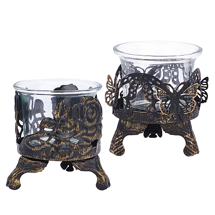 AHANDMAKER 2 Sets 2 Styles Iron Hollow Butterfly & Rose Candle Holder AJEW-GA0003-10-1