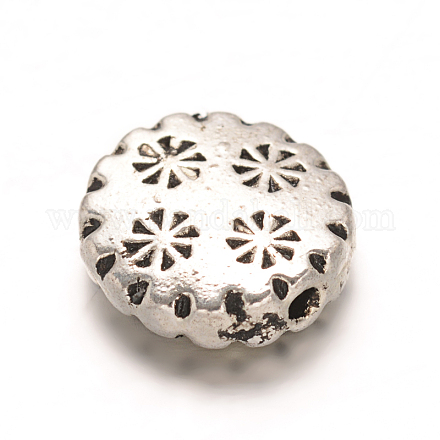 Alliage séparateurs perles de style tibétain rondes plates TIBEB-ZN25285-AS-RS-1