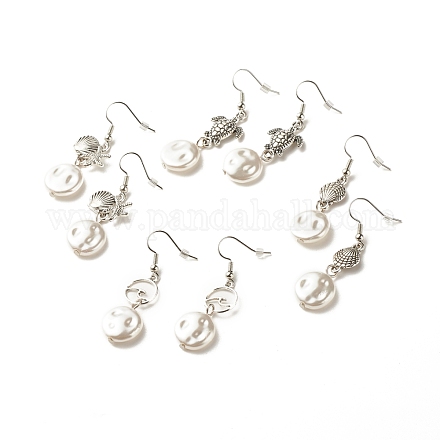 Boucles d'oreilles plates rondes en perles de plastique ABS EJEW-JE04891-1