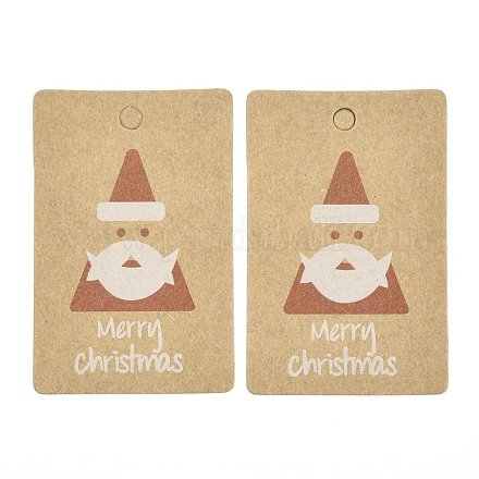 長方形の紙のギフトタグ  hange tags  美術工芸用  クリスマスをテーマにした模様  サンタクロース  5.5x3.6x0.04cm  穴：4mm  100個/袋 CDIS-L005-A03-1