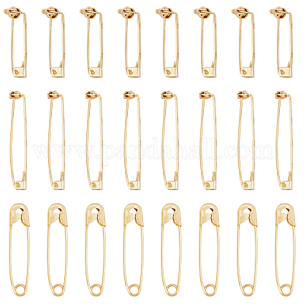 CHGCRAFT 24Pcs 3 Styles Grade AAA Brass Brooch Findings and Brass Safety Pins KK-CA0001-33G-1