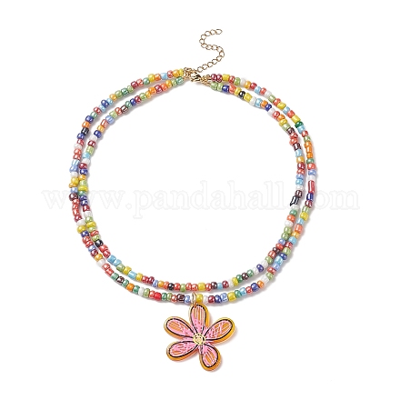 Transparent Printed Acrylic Flower Pendant Necklaces NJEW-JN04152-1