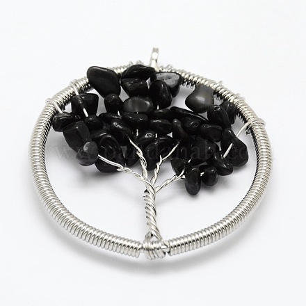 Tree of Life Natural Obsidian Bead Brass Wire Wrapped Big Pendants KK-L136-03C-NR-1