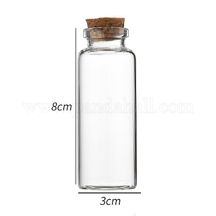 ガラス瓶  コルクプラグ付き  ウィッシングボトル  コラム  透明  3x8cm  容量：40ml（1.35fl.oz） CON-WH0085-71D-1