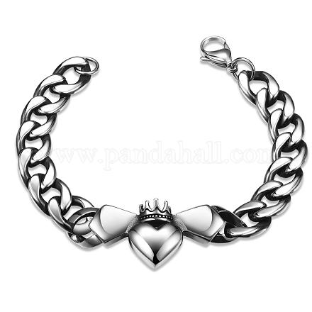 316l corazón de acero y enlace corona pulseras de acero inoxidable para los hombres BJEW-BB01269-1