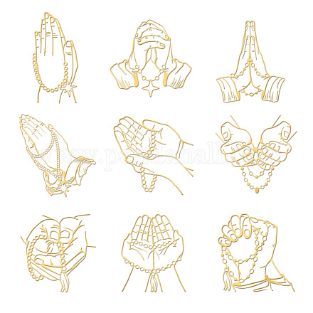 OLYCRAFT 9pcs 1.6x1.6 Inch Praying Hands Metal Stickers Christianity Self Adhesive Gold Stickers Praying Theme Metal Gold Stickers for Scrapbooks DIY Resin Crafts Phone Water Bottle Decor DIY-WH0450-091-1