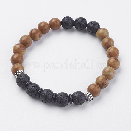 Natural Lava Rock Beads Stretch Bracelets BJEW-E326-03O-1