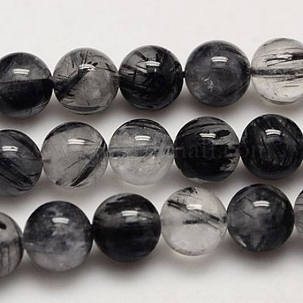 Natural Black Rutilated Quartz Beads Strands G-G448-14mm-13-1
