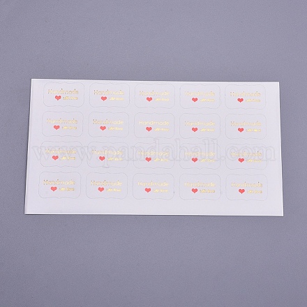 バレンタインデーのシールシール  ラベル貼付絵ステッカー  ギフト包装用  愛を込めて手作りという言葉の長方形  ホワイト  20x30mm DIY-I018-07A-1