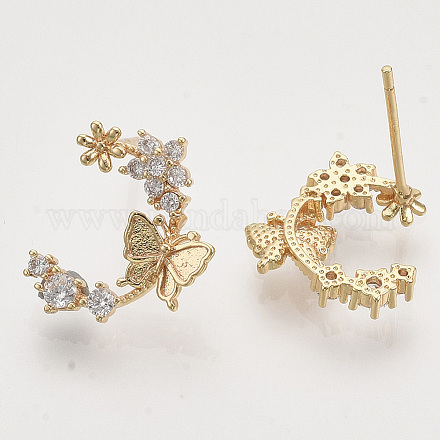 Brass Micro Pave Clear Cubic Zirconia Stud Earrings EJEW-T007-14G-NF-1