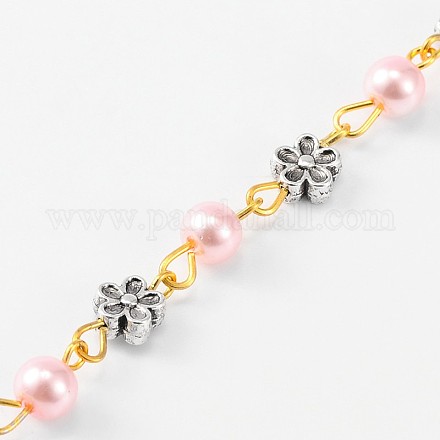 Handmade Round Glass Pearl Beads Chains for Necklaces Bracelets Making AJEW-JB00072-04-1