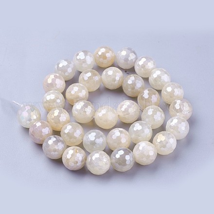 Electroplate Natural White Moonstone Beads Strands G-P430-18-E-1