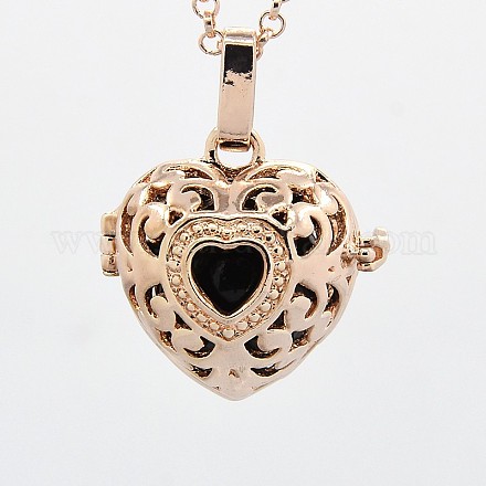 Rose Gold Plated Brass Hollow Heart Cage Pendants KK-L040-18RG-08-1