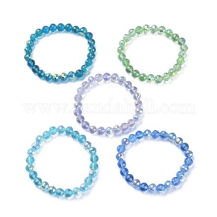 Сверкающие стеклянные круглые браслеты из бисера стрейч для женщин BJEW-JB09424-1