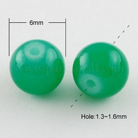 Couleur vert de mer peint à la bombe ronde imitation jade perles de verre brins X-DGLA-S076-6mm-15-1