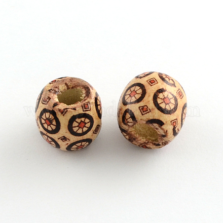Barrel Printed Natural Wood Large Hole Beads WOOD-R243-16mm-A14-1