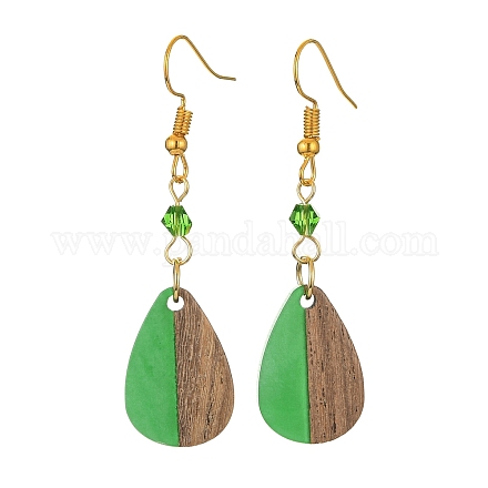 Resin & Walnut Wood Teardrop Dangle Earrings EJEW-JE05445-02-1