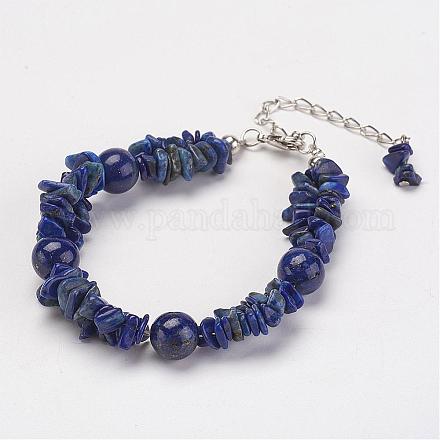 Natürliche Lapis Lazuli Chip Perlen Armbänder BJEW-JB02807-03-1