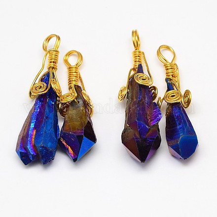 Electroplate Golden Wire Wrapped Gemstone Natural Crystal Pendants G-L133-07C-1